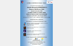 Journée découverte du Kickboxing K-1 au complexe sportif LERY salle de boxe CENTA avec Caroline BOSSA,Sarah BEN AYED, Grégoire GOTTARDI, Raphael DESHERIES et l'equipe du RING OLYMPIEN